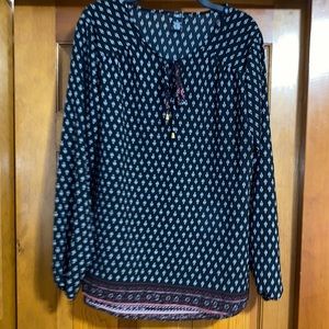 Black & Maroon Long Sleeve Blouse